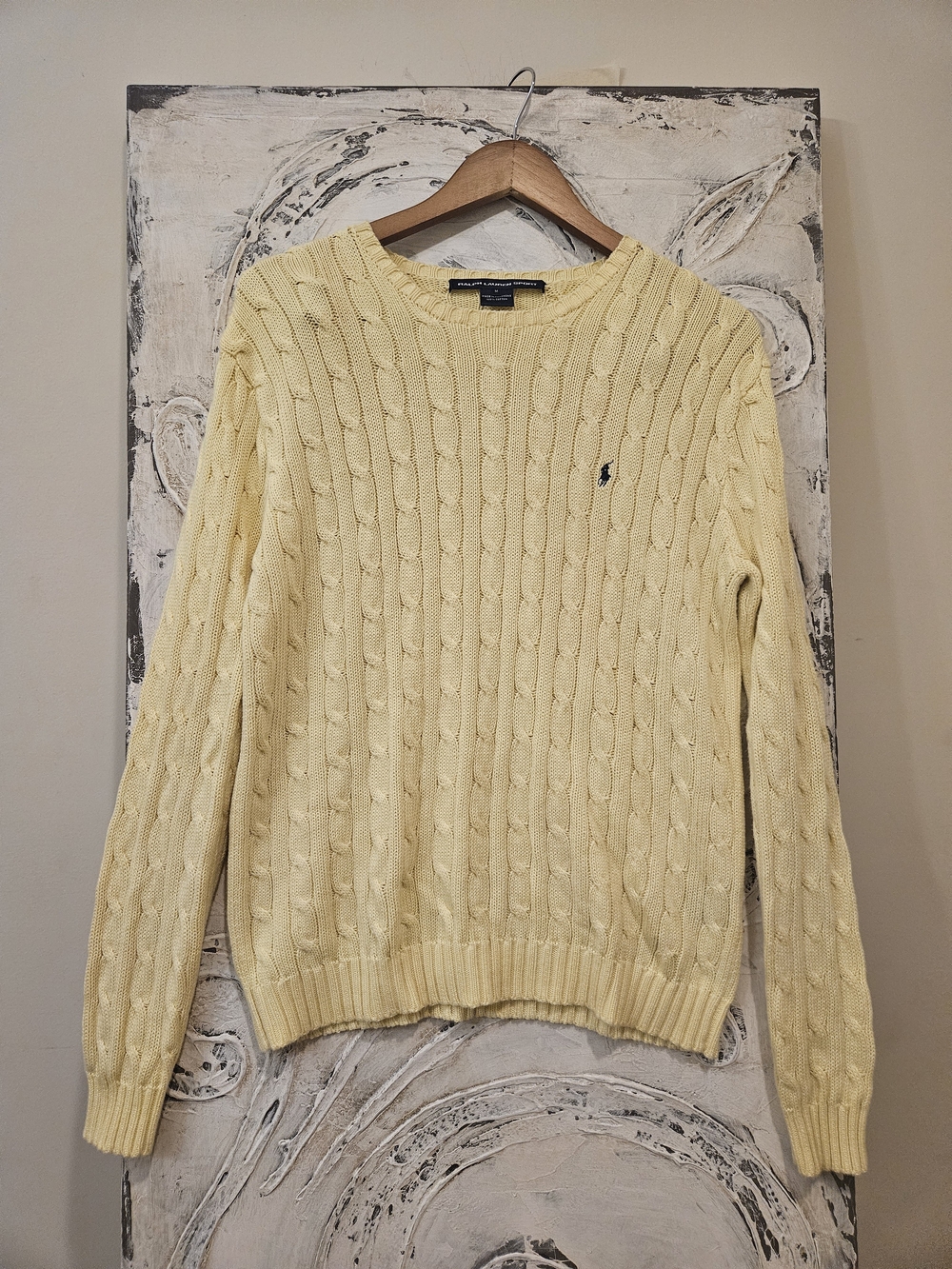 Ralph Lauren Men's Pale Yellow Cable-Knit Crewneck Sweater 100% Cotton